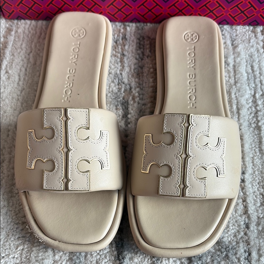 Tory Burch Cream Sandals with Double T Logo